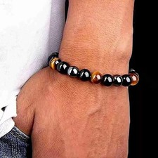 Triple Protection Stone Bracelet 8mm Beads Tiger Eye Obsidian Hematite Bracelet