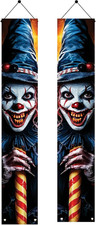2PCS Halloween Porch Banner Decorations Scary Clown Door Signs 71 X 12 Inch Cree