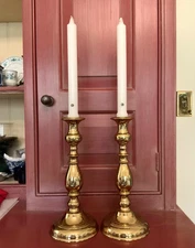 VIRGINIA METALCRAFTERS SOLID BRASS TULIP CANDLESTICK HOLDER (2) #3016 LARGE VERS