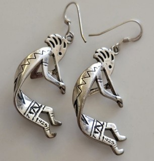 Vintage OLD STOCK STERLING 3D Handmade KOKOPELLI Navajo .925 Dangle Earrings