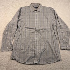 Chaps Mens Plaid Long Sleeve Button Down Dress Shirt Gray Blue Size L