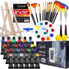 46-Piece Acrylic Paint Set with 24 Colors, Brushes, Canvas, Easel  Art Tools