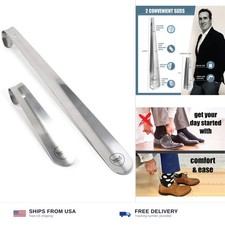 Stainless steel shoe horn set 16.5" long handle 7.5" travel portable