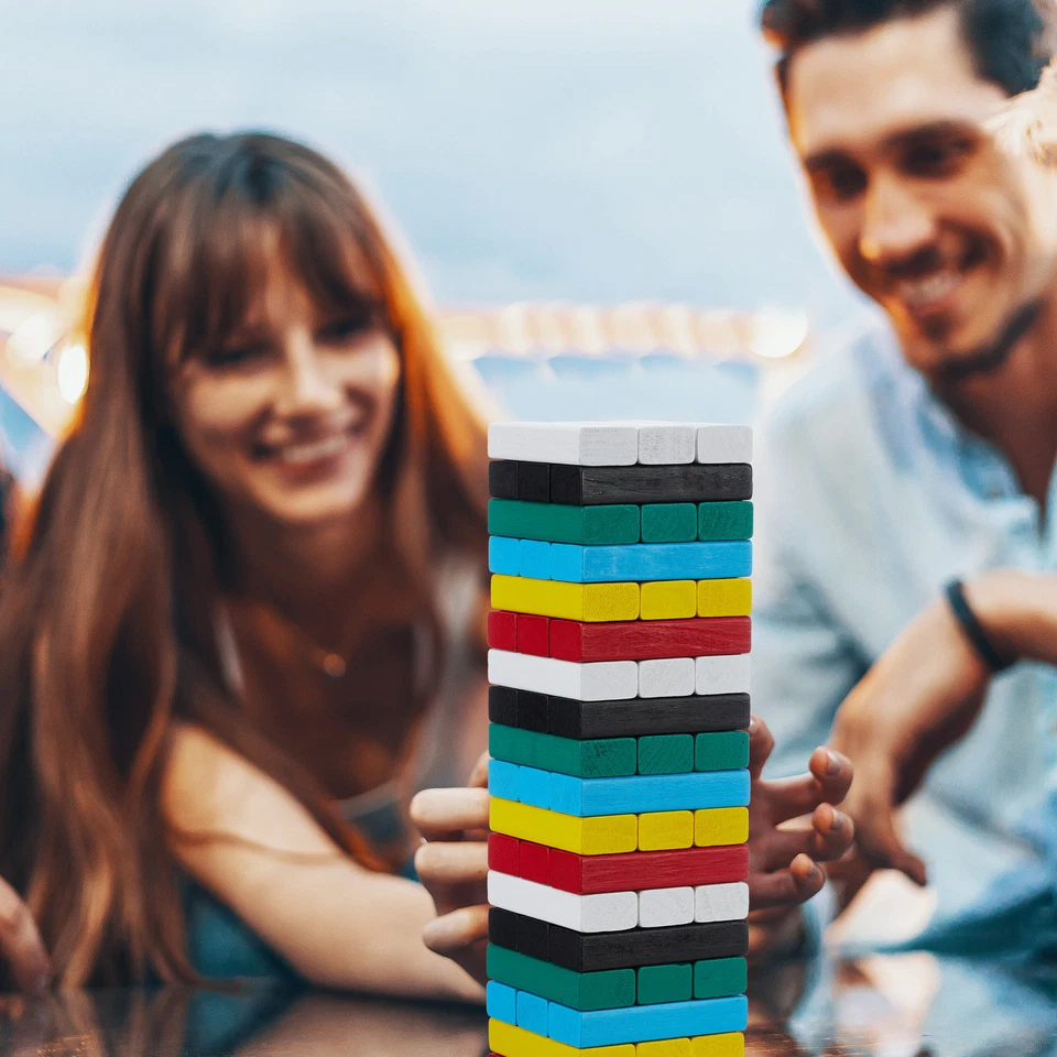 Wackelturm Turmspiel Holz Geschicklichkeitsturm 54 Klötze Mehrfarbig bunt - Bild 3 von 4