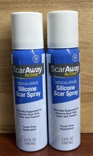 LOT OF 2- Scar Away Active Medical Grade Silicone Scar Spray 3.4 oz. 100ml Each