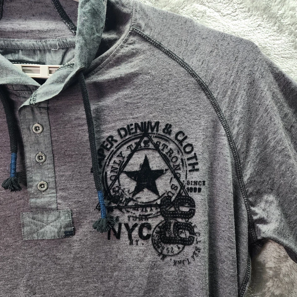 Paper Denim & Cloth Hooded Henley T-Shirt Gray Graphic Short Sleeve Men’s XL - Image 3 of 4