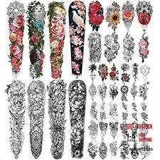 46 Sheet Full Arm Temporary Tattoo for Women with Peony Bird Daisy Half Rose