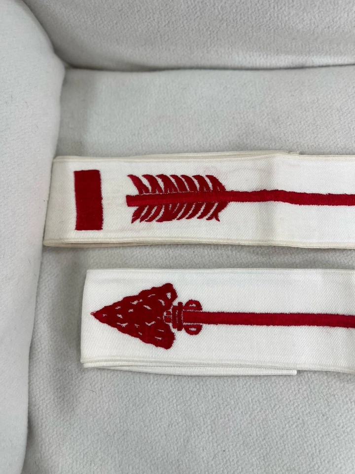 2 Vtg Boy Scout BSA Order Or The Arrow Ordeal Sash Red Embroidered White Twill - Image 2 of 4