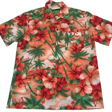 ROYAL HAWAIIAN 60s 70s Vintage Loop Collar Aloha Palm Tree Hibiscus Shirt Medium