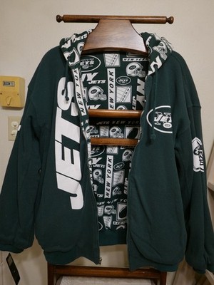 Vintage NY Jets Heavy Duty Zipper Pockets NFL Licensed Hoodie Reversible 2XL NEW