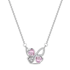 KUNSIR 925 Sterling Silver Dainty Heart with Butterfly Necklace For Women Gifts