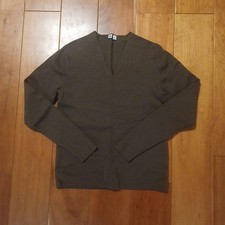 Uniqlo U Olive Brown V-Neck Knit Sweater S Slim Fit