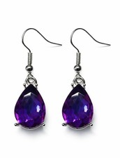 Womens Tear Drop Dangle Earrings with  Purple Cubic Zirconia Gemstone