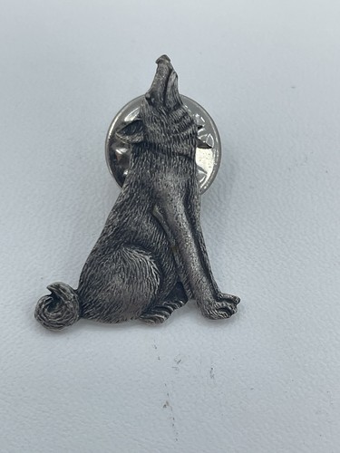 Wolf Coyote Silver Pewter Pin Brooch Small 1” Howling Sitting Dog Husky