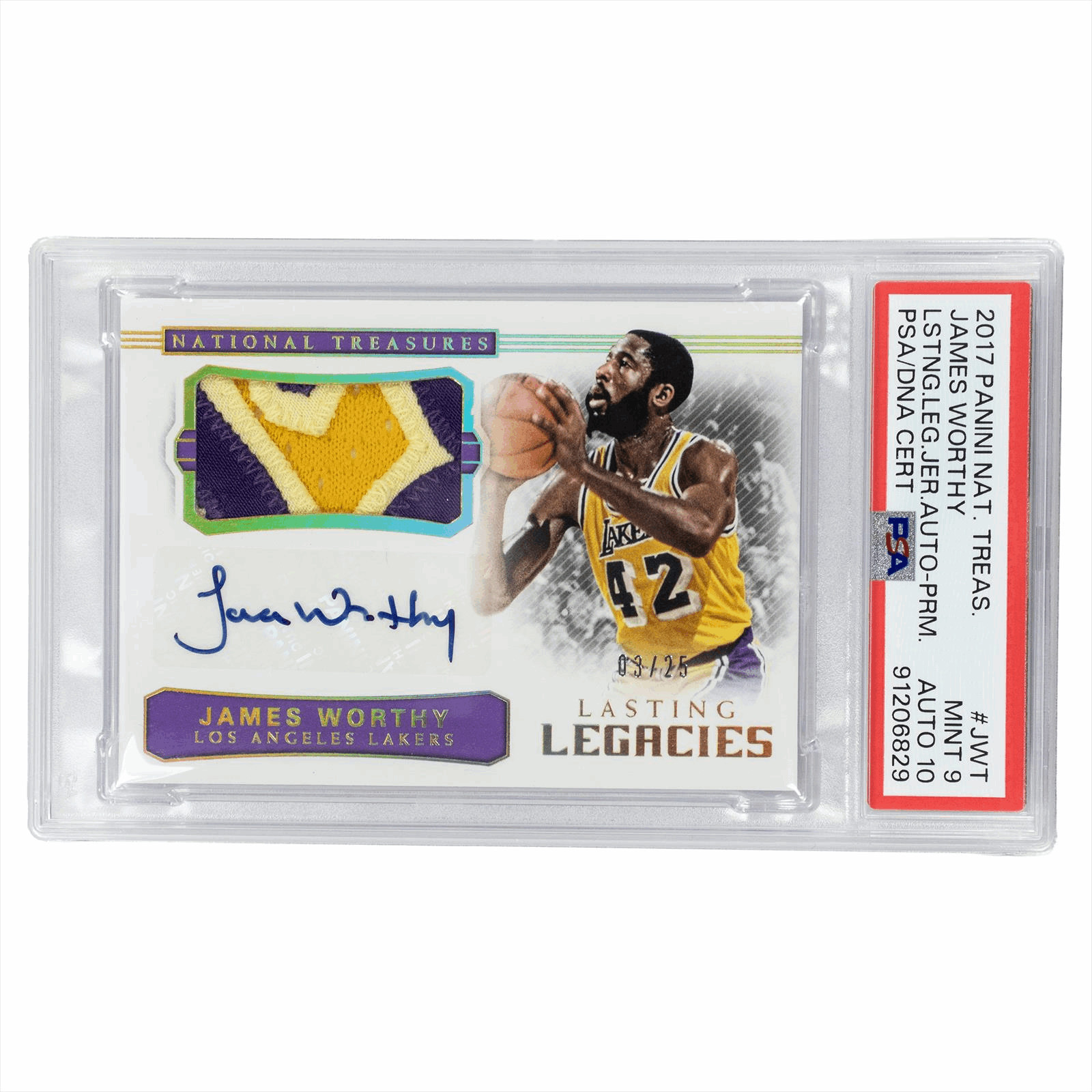 2017 Panini Nat. Treas. James Worthy Lstng Leg. Jer. #JWT PSA MINT 9 AUTO 10 view 1