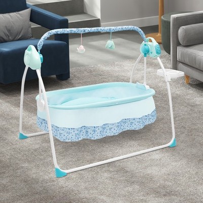 Blue Electric Foldable Infant Crib Baby Cradle For Baby Infant With Safety Belt