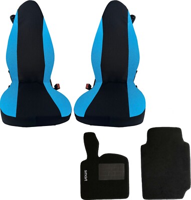 Autositzbezüge und Fußmatten für smart for two Baumwolle schwarz/blau 100% ita