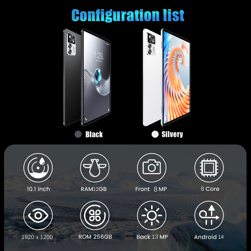 2024 NEW 12S PRO Wifi Tablet Android 14 PC 12GB+256GB Tablets 10.1 Inch 8000mAh - Picture 3 of 13
