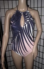 NWT VICTORIA'S SECRET PINK MED TROPICAL FLORAL PALM KEYHOLE ONE PIECE SWIMSUIT