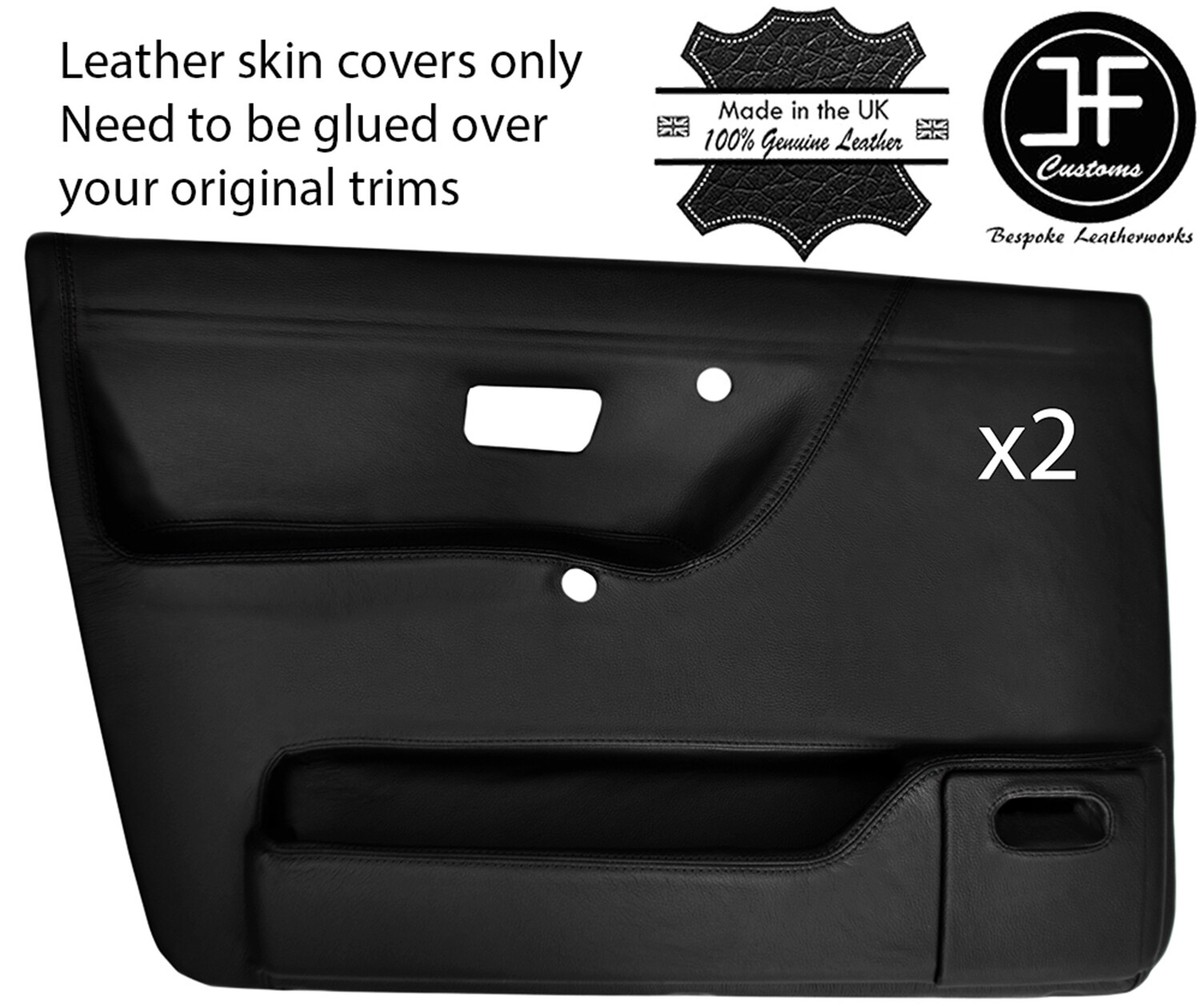 BLACK STITCH 2X FRONT DOOR CARD SKIN COVER FOR VW GOLF MK2 JETTA