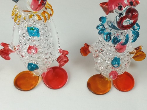 Glass Miniature Clown Lot Of 2 Figurines Colorful Whimsical 3 Inch Vtg - Picture 10 of 13
