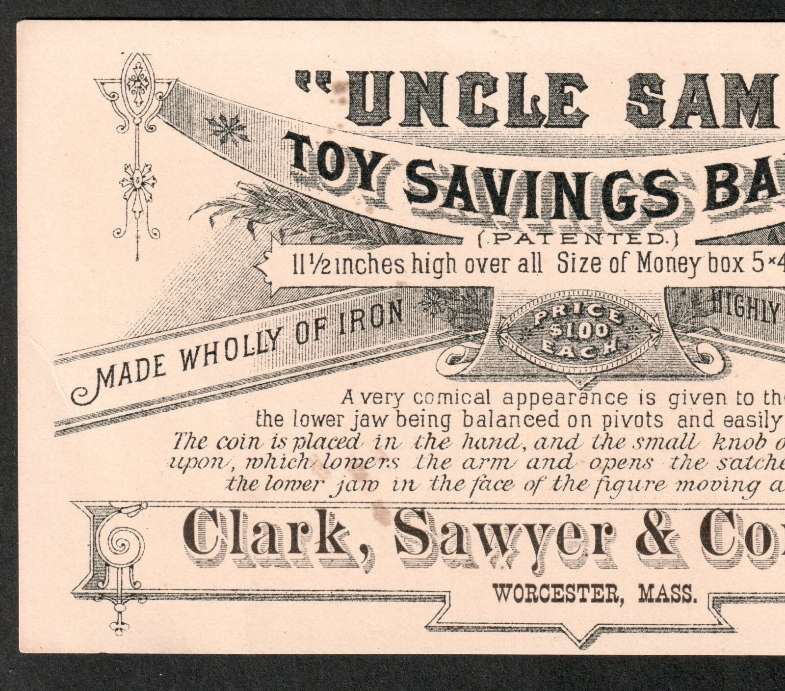 Uncle Sam Mechanical Bank Iron Toy Savings GREAT ! SR.B.us Victorian Trade Card