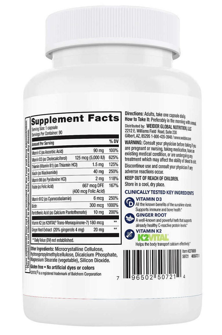 Weider 90 Artery Health with Vitamin K2 Plus D3 Veggie Caps - NEW