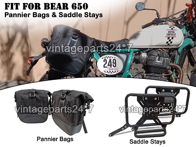 Für Royal Enfield Bear 650 Canvas & Leder Packtaschen & Sattelstreben D3