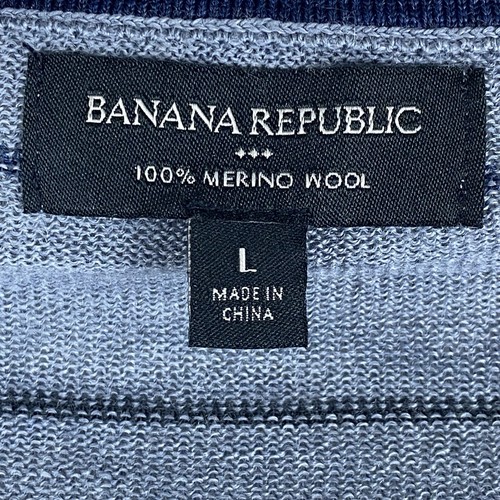 Banana Republic Factory Sweater Mens Large Merino Wool Gray Striped Preppy - Picture 3 of 13