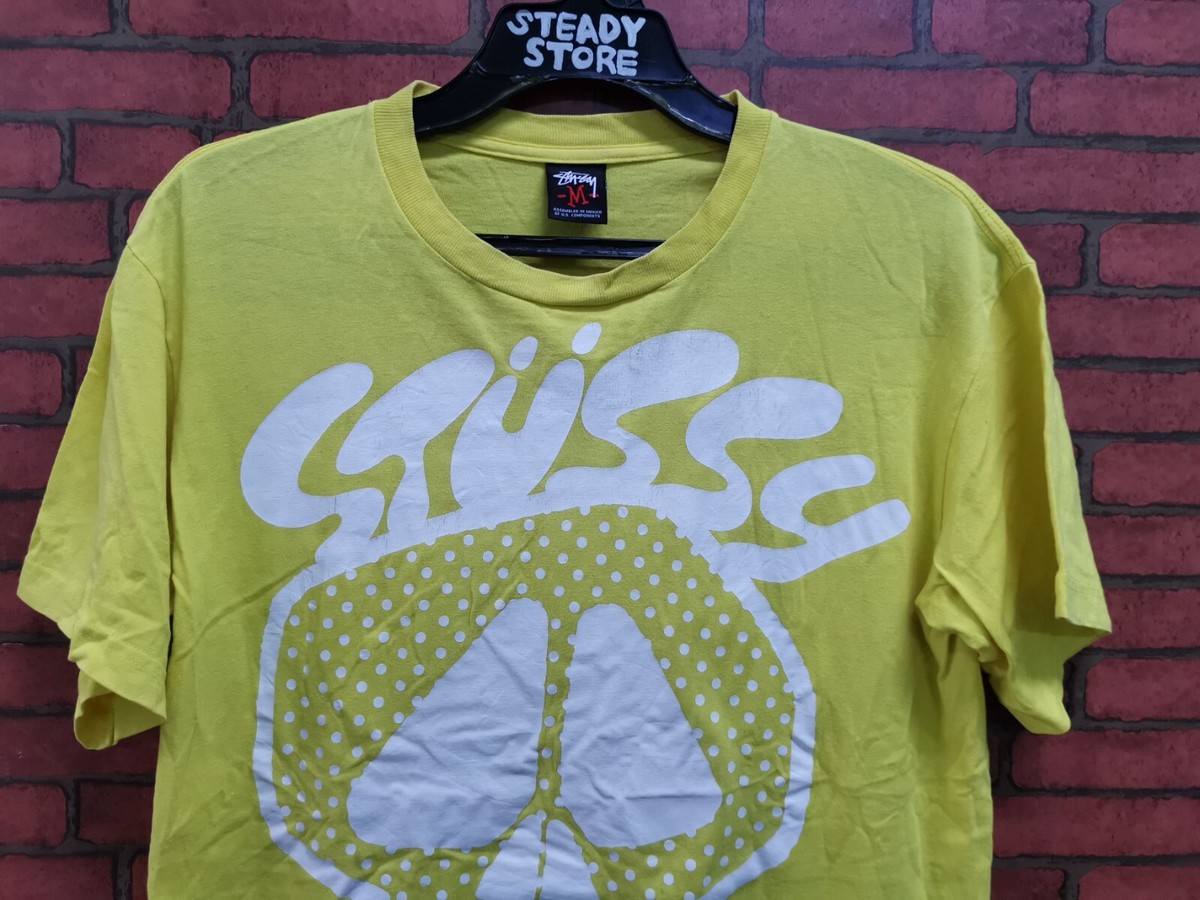VINTAGE STUSSY WORLDWIDE SKULL OVER PRINT YELLOW T SHIRT M