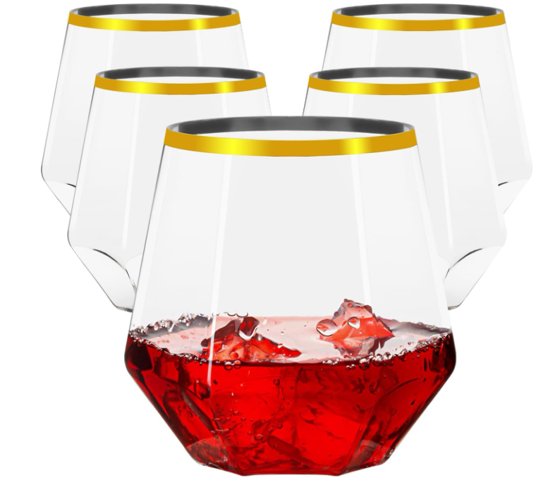 40-Pack Unbreakable Diamond Plastic Wine Glasses for Cocktails Whiskey & Stemless Wine