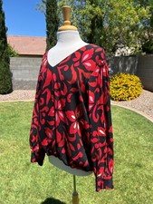 Karen Kane All That Shines Blouson Tunic Top Plus Sz 3X Black/Red Print $179 NWT
