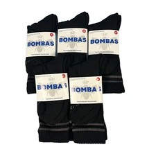 5 Pack Bombas Unisex Black Crew Socks, Medium