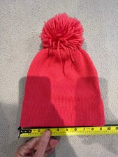 Unisex wool ski cap w pompom- bright pink