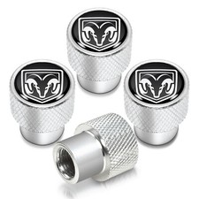 Ram In Black On Shining Silver Aluminum Tire Valve Stem Caps