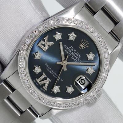 Rolex Midsize 31mm Steel and 18K White Gold Datejust Blue Diamond Roman Watch