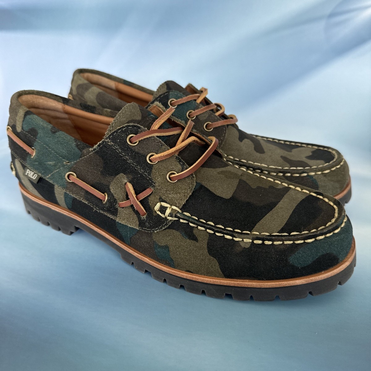 Men's Polo Ralph Lauren Ranger Deck Suede Leather Camo Olive Men's Polo Ralph Lauren Ranger Deck Suede Leather Camo Olive