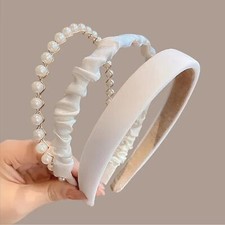3PCS Headbands for Women Girls White Pearl Headband Non Slip Wide Head Bands ...