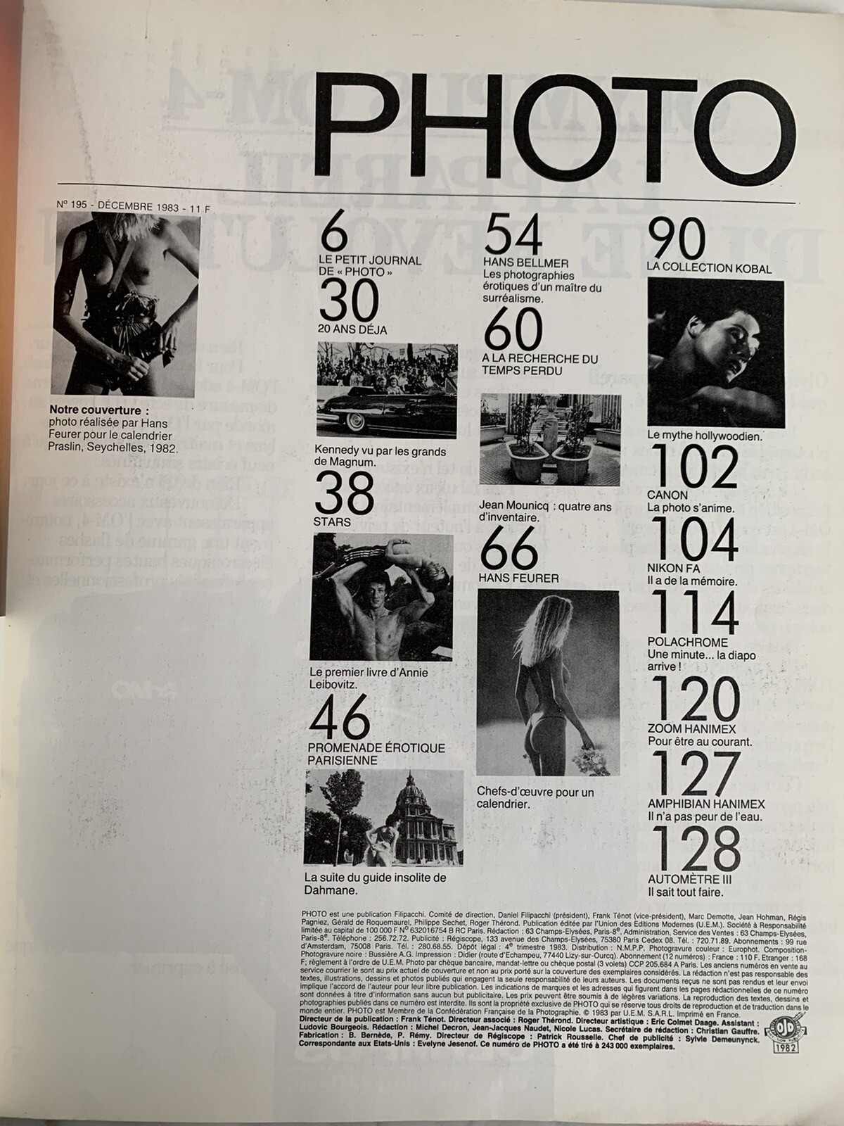 FRENCH PHOTO MAGAZINE VINTAGE 203 DECEMBER 1983 KOBAL LEIBOVITZ PARIS