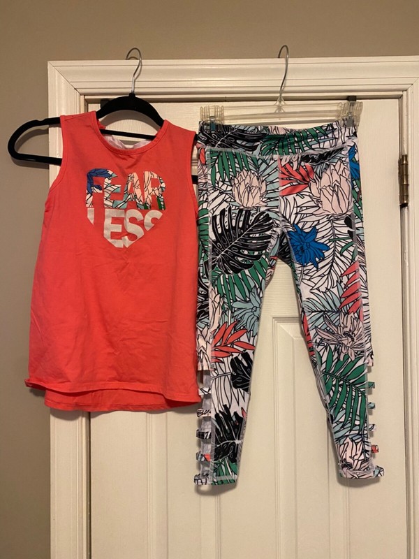 Ideology Girls Tropical Set w/Coral top"Fearless" and Tropical Leggings (M)