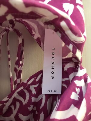 TopShop Pink White Floral Ruched Cutout Waist Midi Dress Size 10 Petite NWT  | eBay