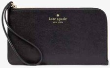 Kate Spade Lucy Black Leather Medium L-Zip Wristlet KD546 Wallet NWT 139