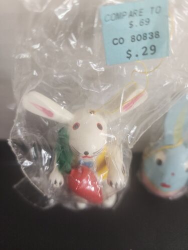 2 Vintage Wooden Bunny Ornaments Easter Decorations Easter Parade - Picture 2 of 6
