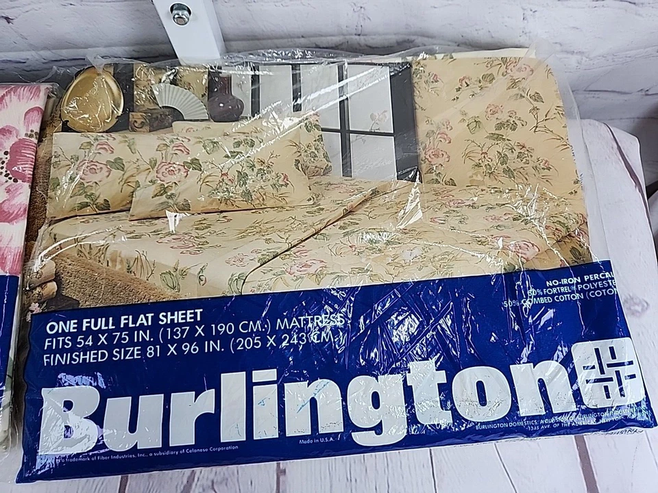 De Colección Burlington Sábana Plana Talla Completa y 2 Fundas de Almohada Crema PNK GRN Floral EE. UU. Foto 3 de 4