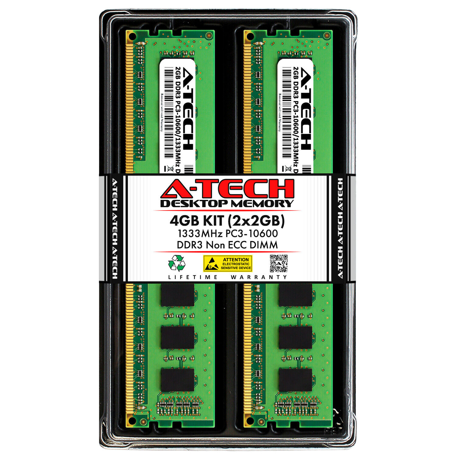Cheap A-Tech 4GB 2 x 2GB PC3-10600 Sale item 240-Pin Desktop 1333 DIMM MHz DDR3