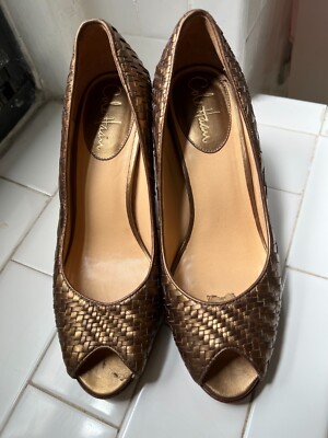 Cole Haan nikeAIR Woven Leather Peep Toe Pumps Sz 8B in