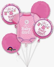 Anagram Foil Balloon Bouquet IT'S A BABY GIRL! Pink Onsie