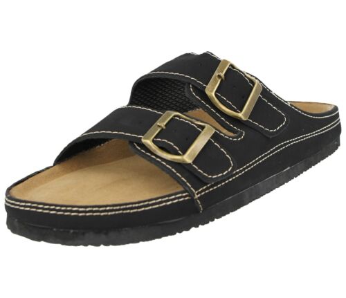 Mens Double Buckle Sandals Sliders Flip Flops Leather Lined - 8 UK LAST OF STOCK - Picture 6 of 13