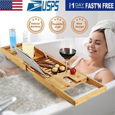 Bamboo Bath Tray Table Bathtub Caddy Tray Over the Tub Shelf Bath Holder Desk