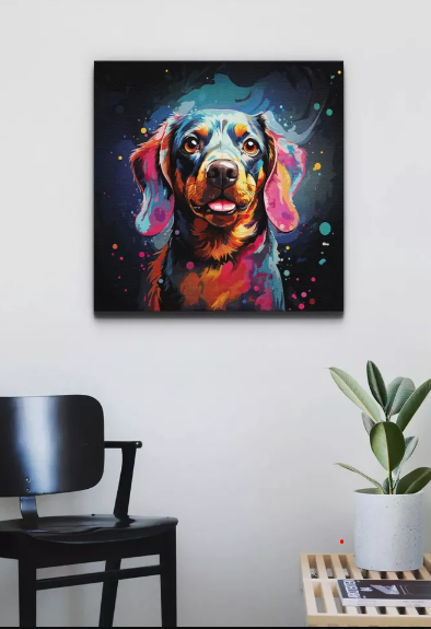 Playful Dachshund Dog Art Modern Colorful Pet Wall Art Canvas Print Art - framed